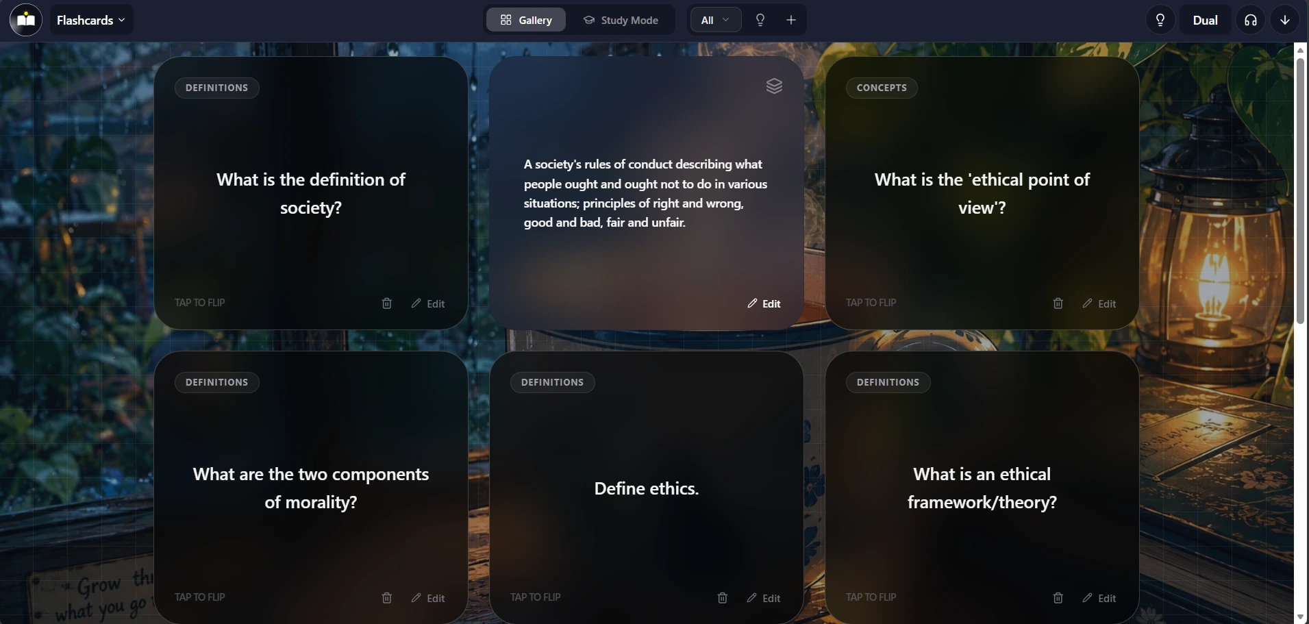 Create Flashcards preview
